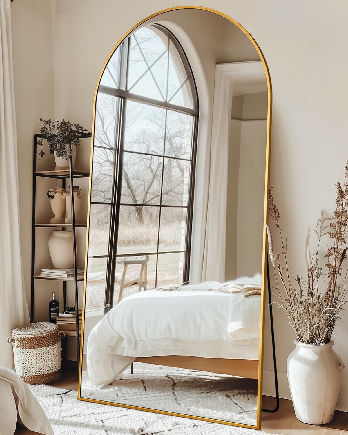Full Length Mirror with Stand, 71"x28" Arched Full Body Large Stand Up Aluminum Frame Floor Standing Mirror, Freestanding Hanging Leaning Mounted for Bedroom Living Room Entryway Gold