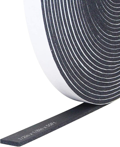 Storystore Weather Stripping Door Seal Strip, 1/2In x 1/4In x 16.5FT Self Adhesive Foam Tape for Door Window Insulation Soundproofing Weatherstrip, High Density Foam Seal for Doors Windows Furniture