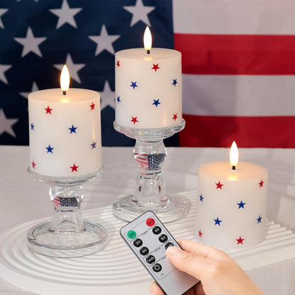 White Flameless Candles Set of 3 (3"x3") Battery Operated LED Pillar Candles with Remote and Timer, Real Wax Flickering Candles for Fireplace Bedroom Living Room Home Decor and Indoor Use