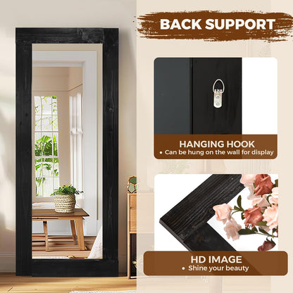 Solid Wood Full Length Mirror - 65"x22" Arched Floor Mirror, Free Standing & Wall Mounted - Elegant Design for Bedroom, Dressing Room, Hallway, Brown