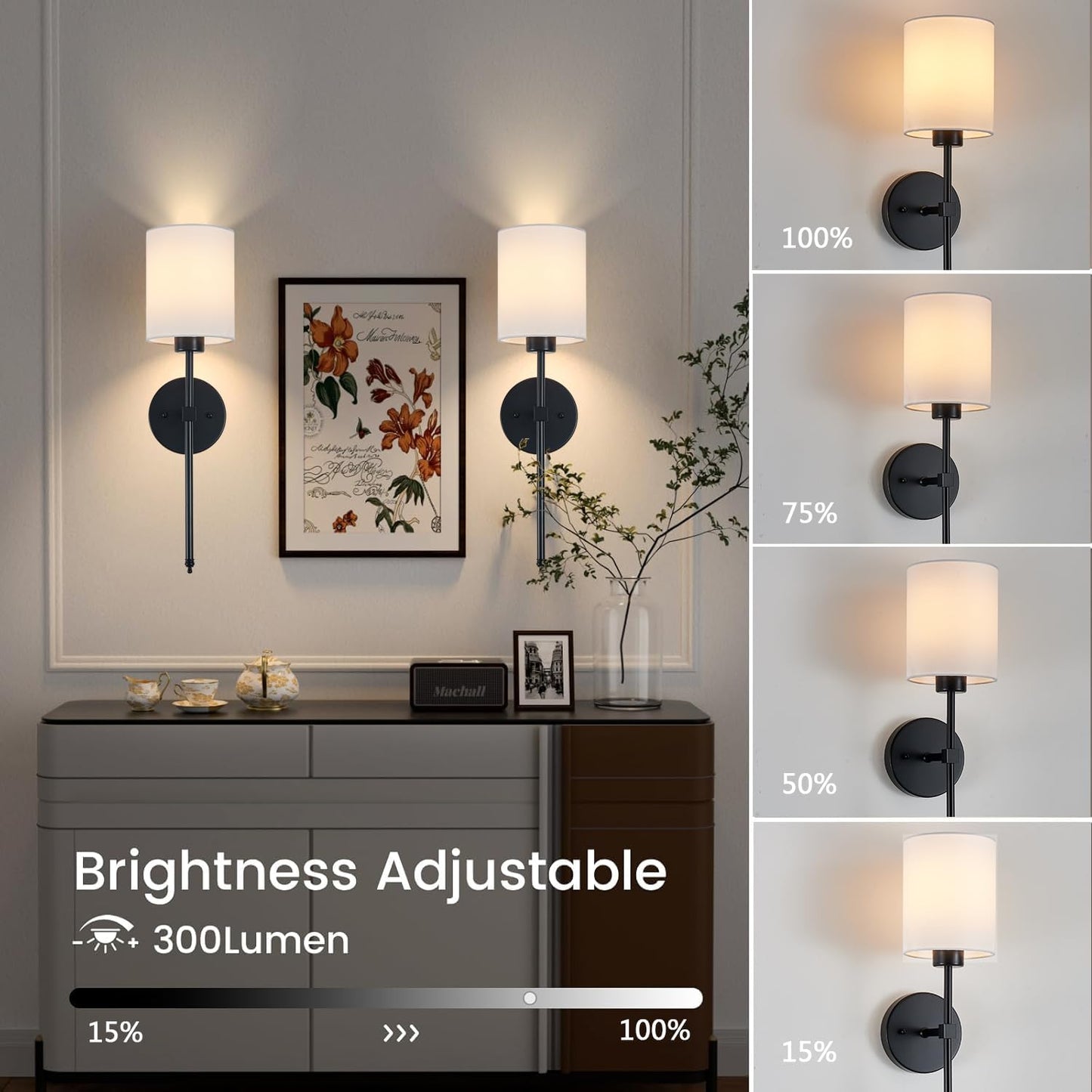 Battery Operated Wall Sconce Set of 2, Brushed Gold Rechargeable Wall Lights with Remote Control and Dimmable LED Bulbs, 13 Light Colors Wireless Wall Lamps for Bedroom Living Room Hallway (Gold)
