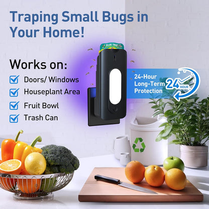 Fruit Fly Trap for Indoors with 10 Refills, 2 in 1 Fly Trap Indoor with Night Light for Home, Gnat Traps for House Indoor, Plug-in Insect Trap for Gnats, Flies, Moths, and Other Bugs-White