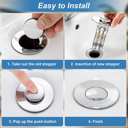Bathroom Sink Stopper, Pop-up Bathroom Sink Drain Strainer Stopper with Removable Stainless Steel Strainer Filter Basket Hair Catcher, Sink Drain Stopper for Bathroom Sink Stopper Replacement (2PCS)