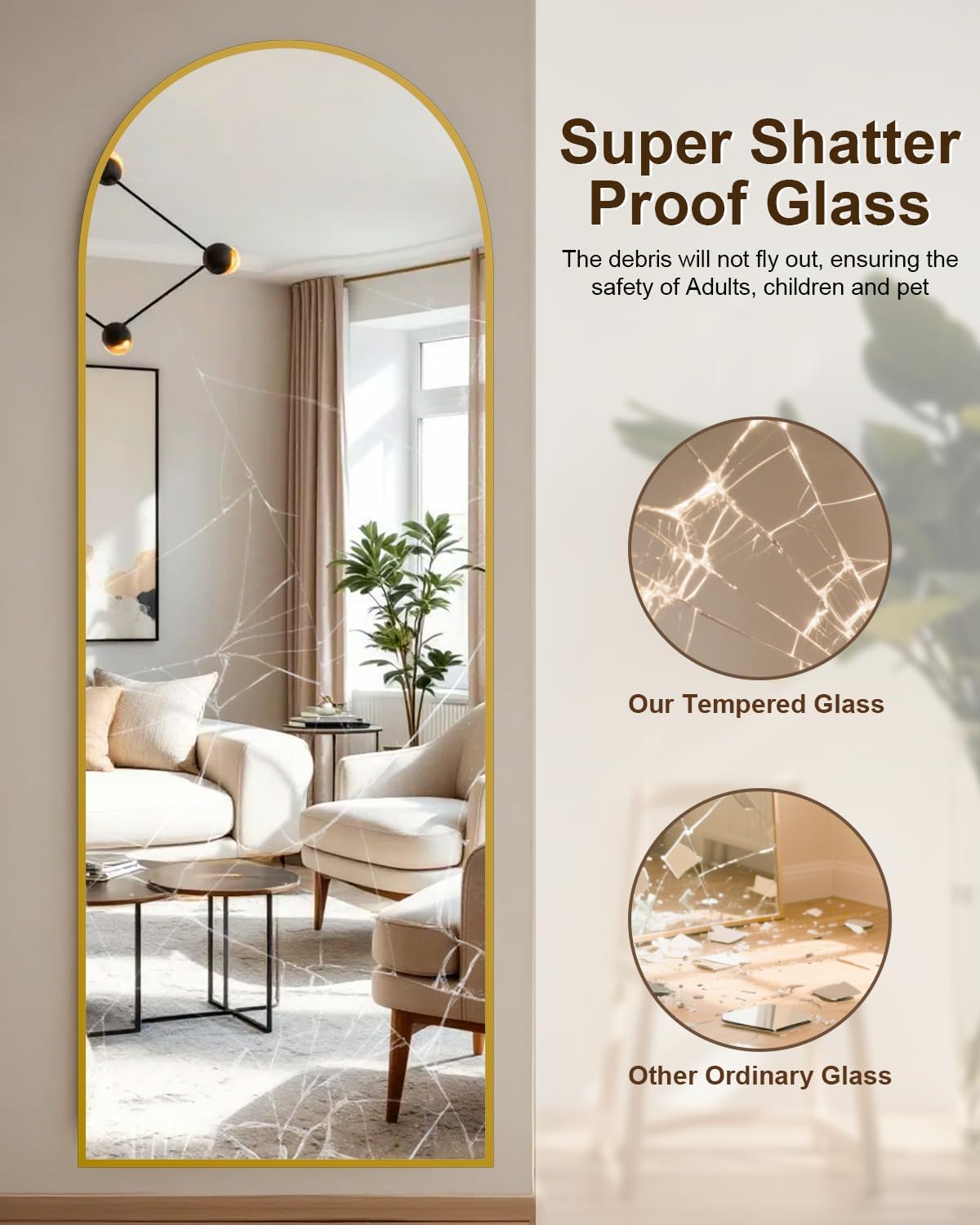 59"x16" Floor Mirror Full Length, Arched Full Length Mirror with Stand, Full Body Mirrors for Bedroom Living Room or Cloakroom Gold