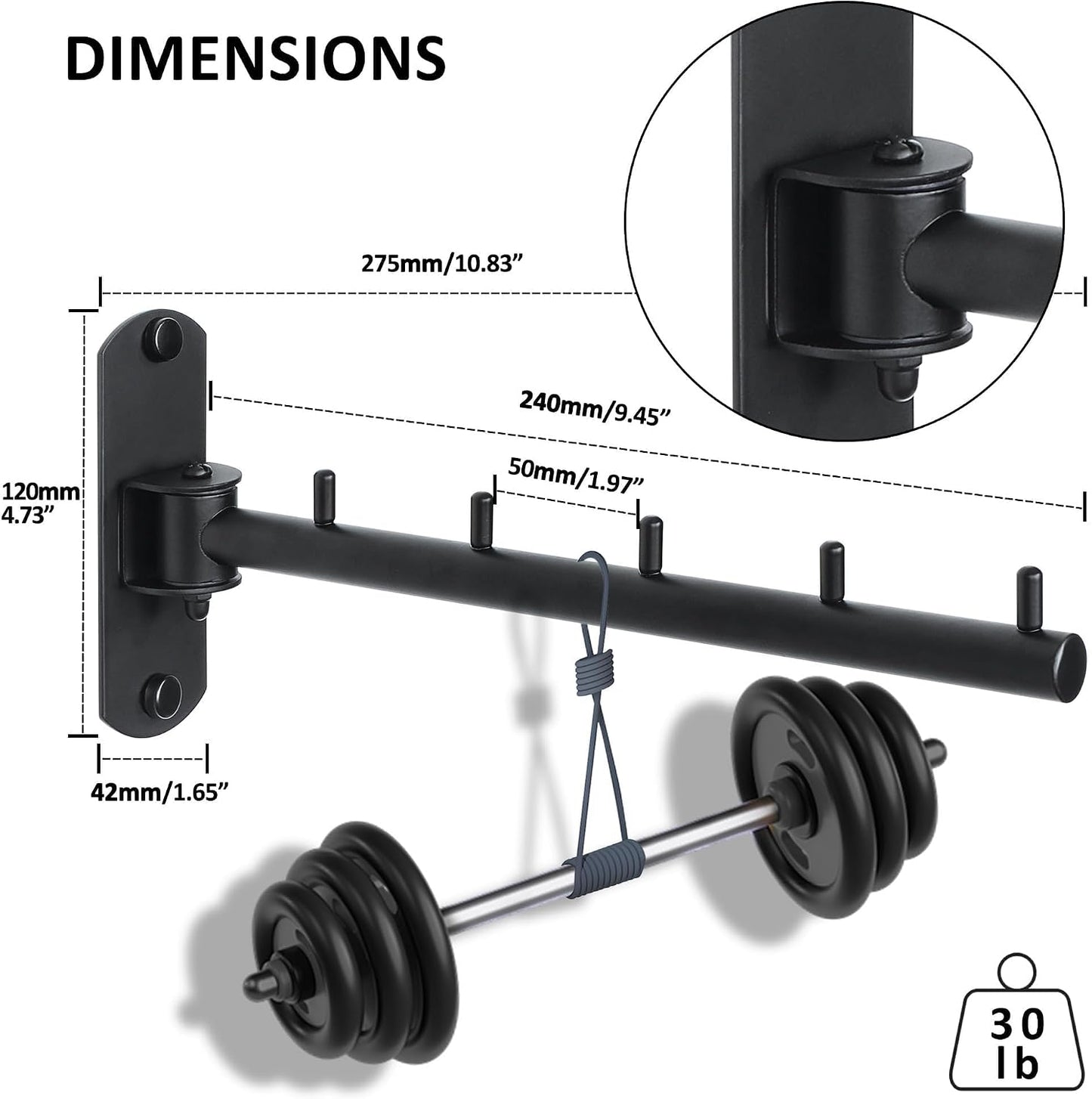 Mooche Swing Clothes Hanger Rack, Garment Racks Folding Clothes Bar Wall Mounted, 180°Rotation Laundry Drying Rack 304 Stainless Steel Space Saving for Laundry Room Bedroom Balcony, 9.45" Long