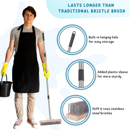 Floor Scrubber Brush with Long Handle for Deck Cleaning, 52'' Stiff Bristle Scrub Broom for Shower, Bathroom, Boat, Concrete, Carpet, Garage