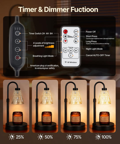 Candle Warmer Lamp with Remote Control Timer Dimmer - Wax Melt Warmer with 2 Bulbs, Adjustable Height, Birthday Gifts for Mom Women, House Warming Gifts New Home Decor (Round)
