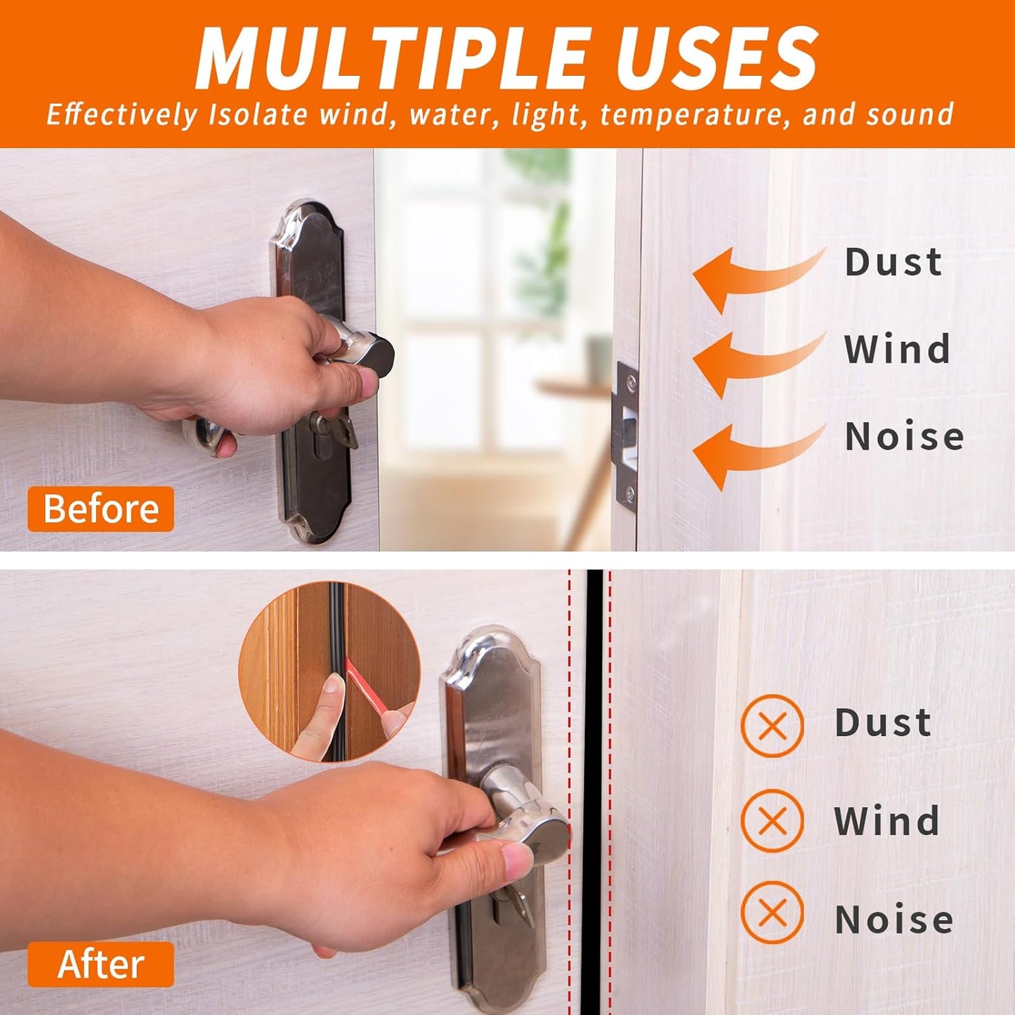 40 Feet Self-Adhesive Rubber Weather Stripping Fits Big Gaps, Extra Thick Rubber Door Weather Stripping Door Seal Strip for Door Frame Door Insulation Strip Waterproof(White)