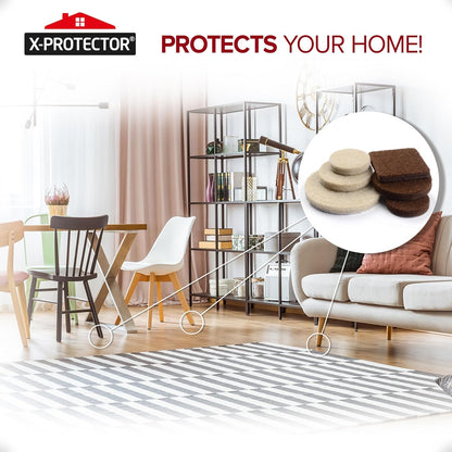 Felt Furniture Pads X-PROTECTOR - 48 Premium Floor Protector Chair Felts for Feet Wood Floors Best Hardwood Protect Your Hard Floors! (Brown)