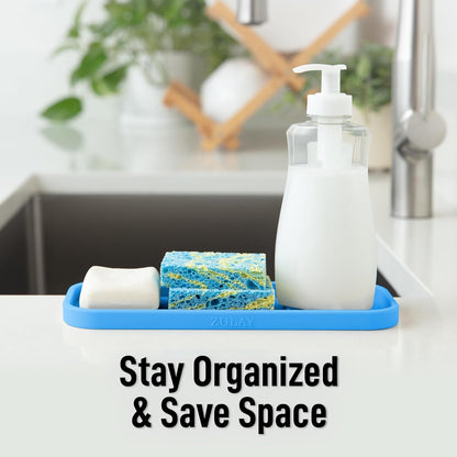 Zulay Kitchen (9x3.5in) Sponge Holder for Kitchen Sink - Flexible Heavy-Duty Multipurpose Sink Caddy - Counter Organizer for Kitchen, Bathroom, Makeup, Trinkets & More! (Grey)