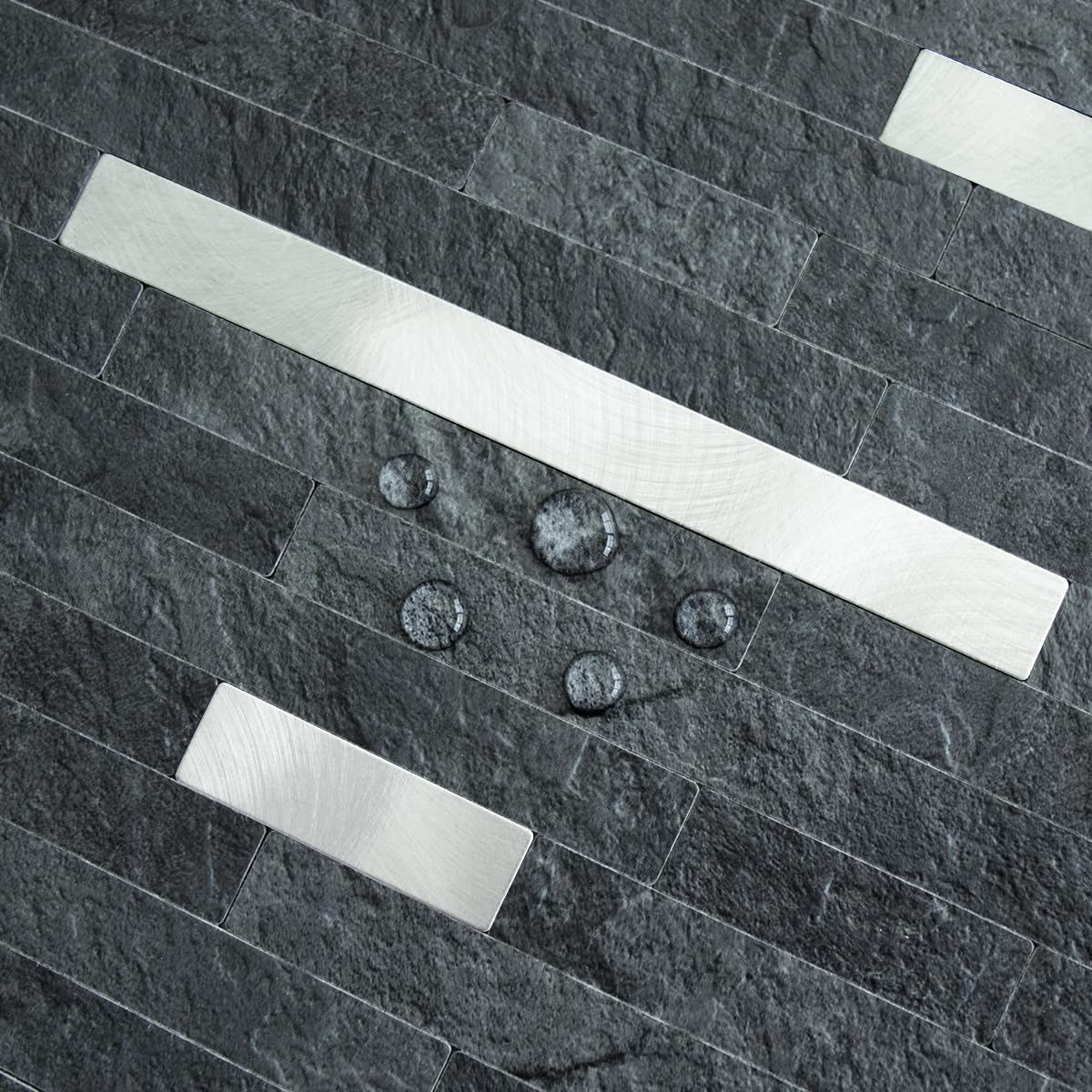 AULIGET 20 Sheets Peel and Stick Backsplash, Black & Grey Wood Look PVC Mixed Metal Stick on Backsplash Tiles for Kitchen
