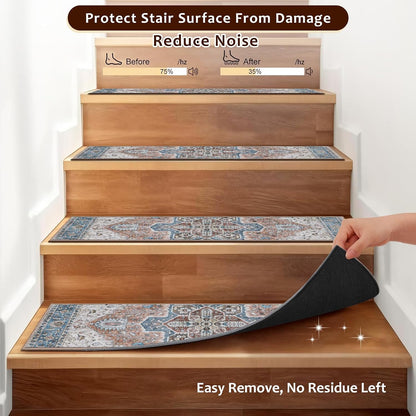 OJIA Stair Treads Non Slip for Wooden Steps Indoor 15PCS Carpet Stair Treads, Rubber Backing Stair Carpet Treads, Residue Free 8"x30" Staircase Step Treads Edging Stair Rugs for Kids & Pets, Gray