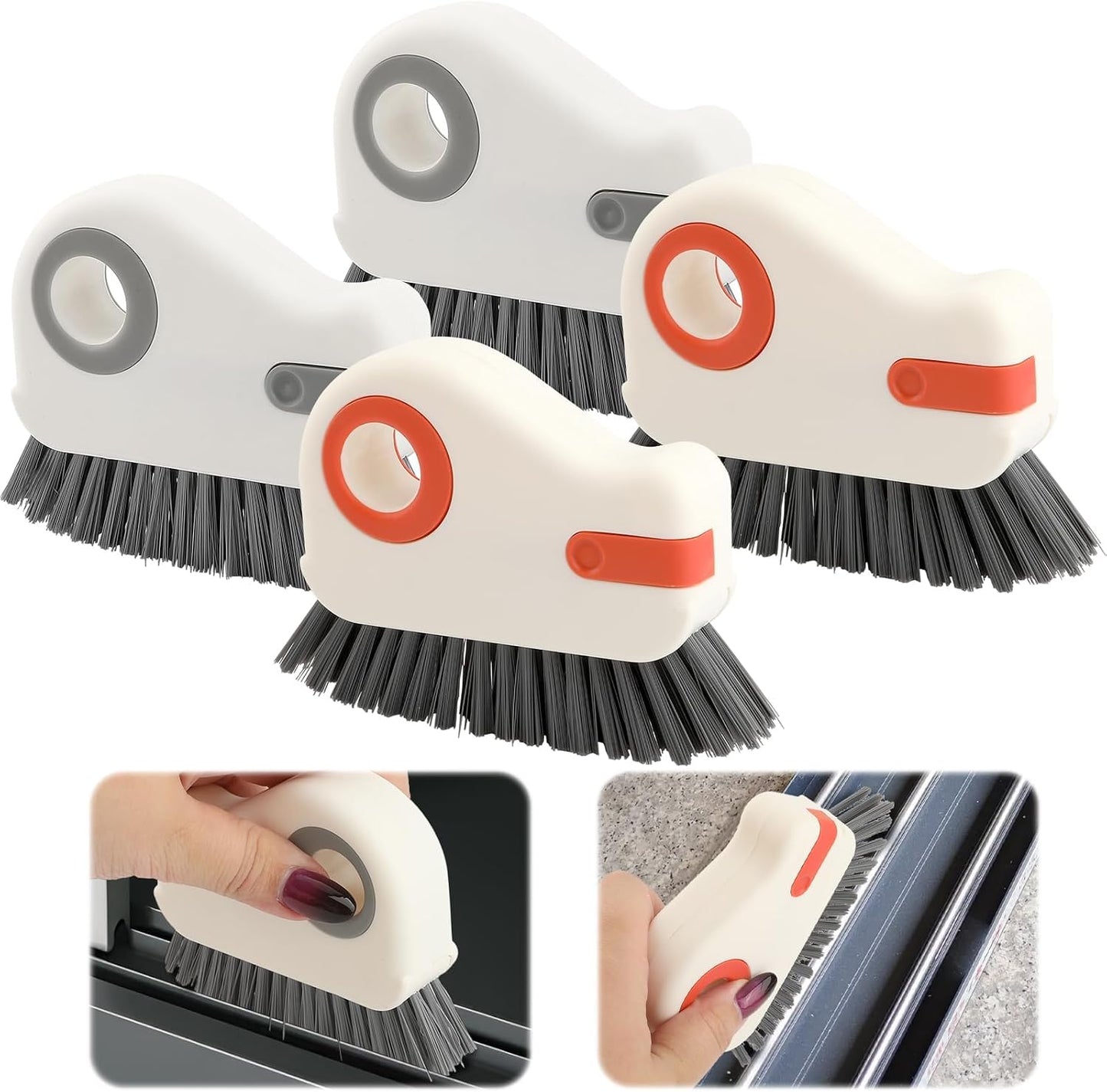 4-Pack 2-in-1 Groove Cleaning Brush with Hidden Scraper, Hard Bristle Window Track Cleaning Tool, Crevice & Grout Scrubber for Sliding Door Tracks, Sink Edges, Shower Door Grooves