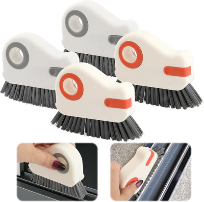 4-Pack 2-in-1 Groove Cleaning Brush with Hidden Scraper, Hard Bristle Window Track Cleaning Tool, Crevice & Grout Scrubber for Sliding Door Tracks, Sink Edges, Shower Door Grooves