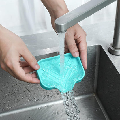 MicoYang Silicone Bathroom Soap Dishes with Drain Spout-Bathroom and Kitchen Sink Organizer,Sponge Holder,Dish Soap Tray,Perfect for Dispenser,Scrubber,Bottle,Cup on Sink or Counter-Coffee 4.9"×3.2"