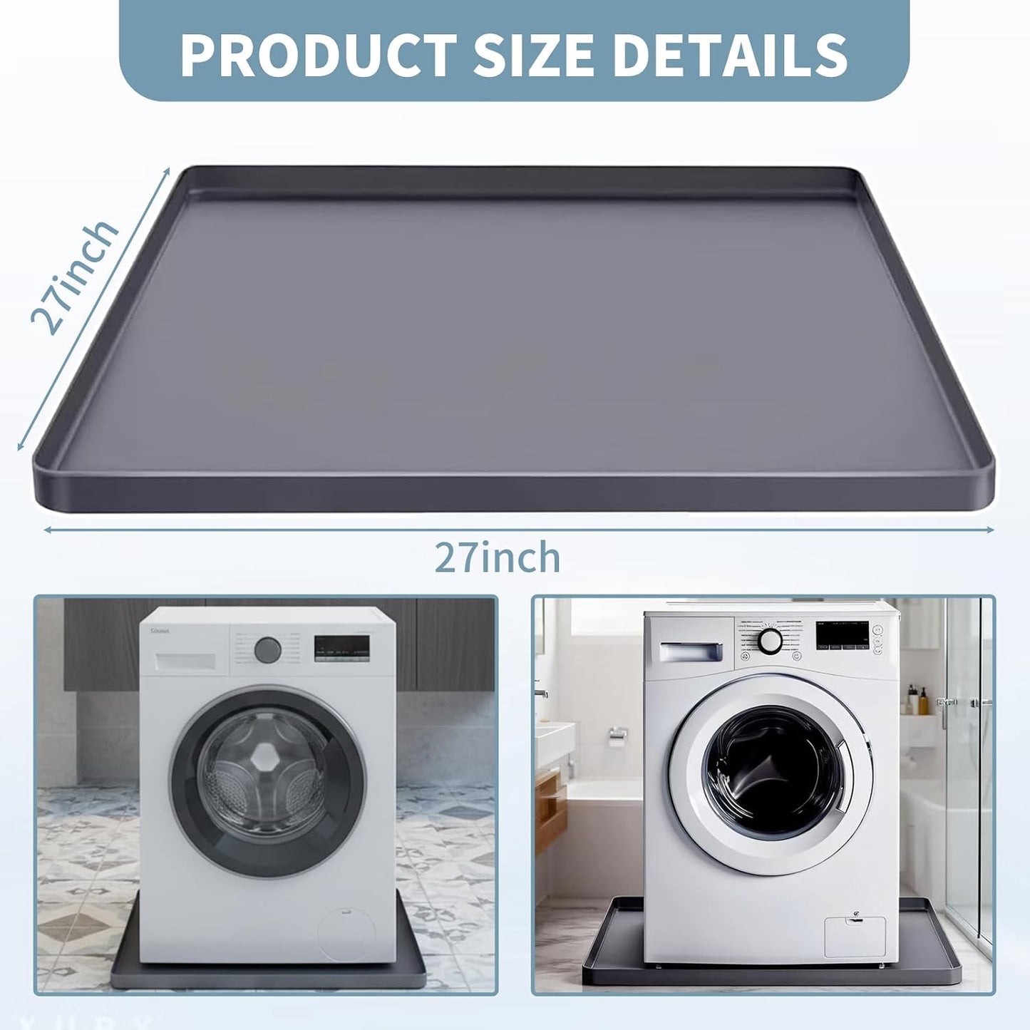 Large washing machine Drain Pan Silicone Mat, 27×27inch with 0.78" Raised Edges Foldable Washing Machine Pan Silicone Mat, Multi-function Waterproof Non Slip Washer Drip Tray for Floor Protection