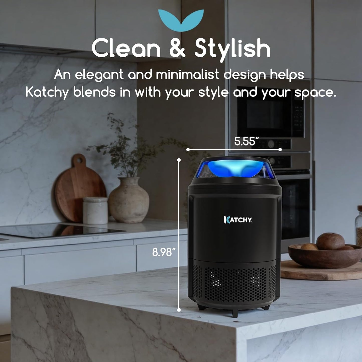 Katchy Flying Insect Trap Indoor – Catcher & Killer for Mosquito, Fruit Fly, Gnat & Small Moth – Non-Zapper with Suction & Blue Light – Ideal for Indoor Spaces, Kitchen & Plants (Original, Black)