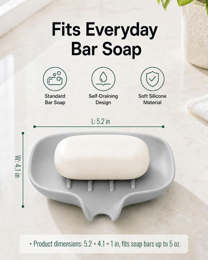 3 Pack Silicone Soap Dish with Drain, Bar Soap Holder for Shower/Bathroom, Self Draining Waterfall Soap Tray/Saver for Kitchen, Keep Soap Dry, Easy to Clean