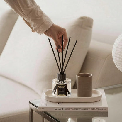 Airkeep Reed Diffuser Set of 3 for Bathroom Air Fresheners, Oil Diffuser Sticks | Cedar Wood,White Pine Moroccan Amber Scent Diffuser(1.7 fl oz*3) Fragrance with 18 Sticks Defusers | Shelf Decor