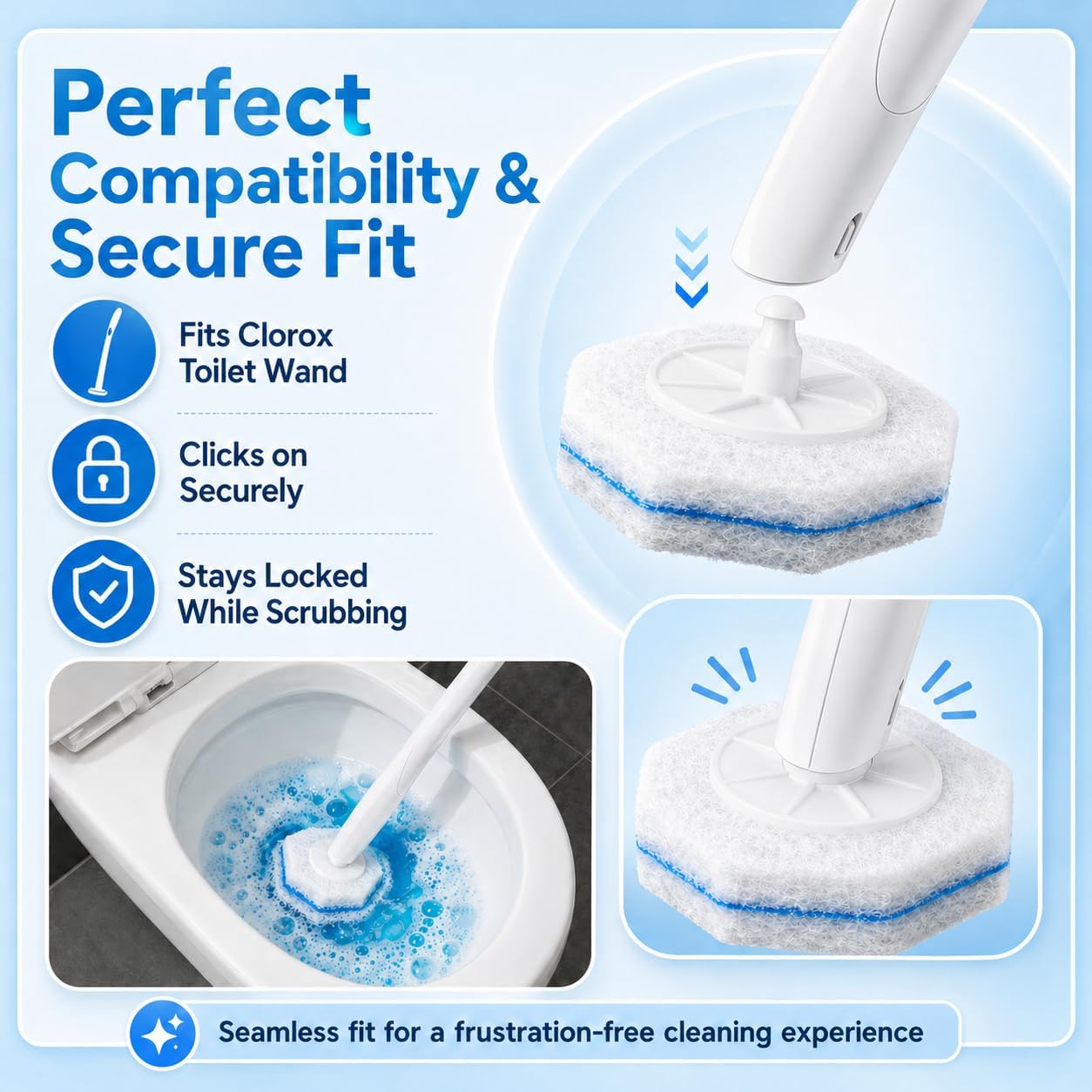 60 Count Wand Refills for Clorox Toilet Brush, Disposable Heads for Deep Cleaning, Instant Foam