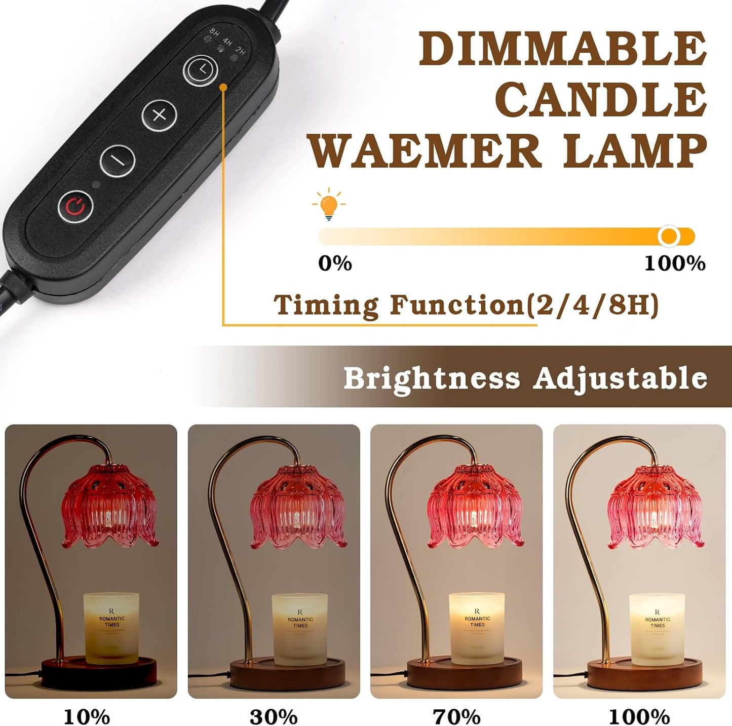 Funistree Flower Candle Warmer Lamp with Timer, Dimmable Candle Lamp Warmer, Christmas Birthday Gifts for Women Mom Her, Housewarming Home Decor, Lotus Wax Warmer for Yankee Candles - Lily Amber