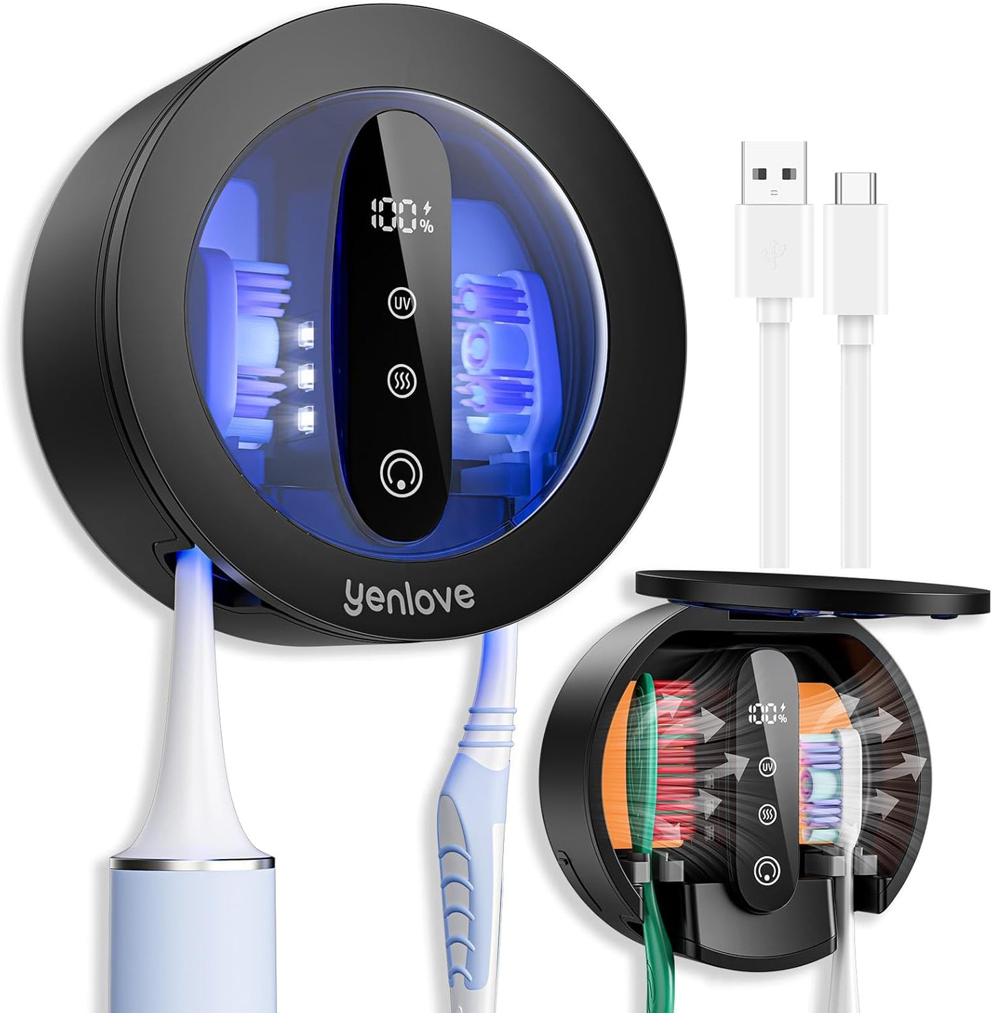 Upgraded Toothbrush Holder with UV & Heated Drying, Smart Tooth brush Holder for Bathroom Accessories, Wall Mounted Toothbrush Organizer Fits Manual and Electric Toothbrushes for Home & Travel
