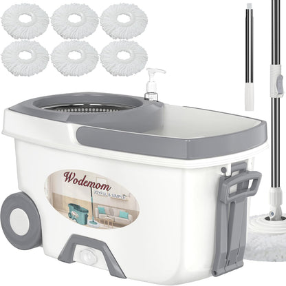 Spin Mop and Bucket System, Mop and Bucket with Wringer Set,Mops for Floor Cleaning,Household Supplies Tools with 6 Replacement Refills,61" Extended Handle for Household Hardwood Floor - Green