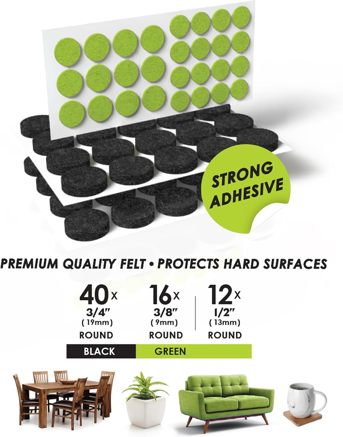 GorillaFelt Chair Leg Floor Protectors/Felt Chair Glides (Set of 16) Tap-On Felt Furniture Pads Guaranteed to Stay On, 1 Inch Round Chair Sliders