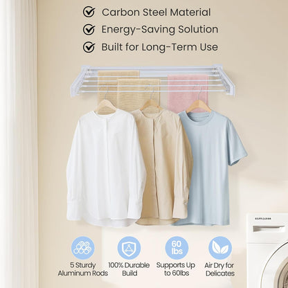 Wall Mounted Clothes Drying Rack 27.56", Foldable Retractable Garment Hanger with Towel Pole, Heavy Duty Space Saving Laundry Drying Rack for Balcony, Laundry Room, Bedroom, Bathroom (no towel pole)