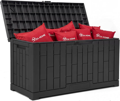 YITAHOME 100 Gallon Large Outdoor Deck Box | Waterproof Resin Storage Box, Lockable Indoor Outdoor Storage Container for Patio Furniture Cushions, Pool Accessories