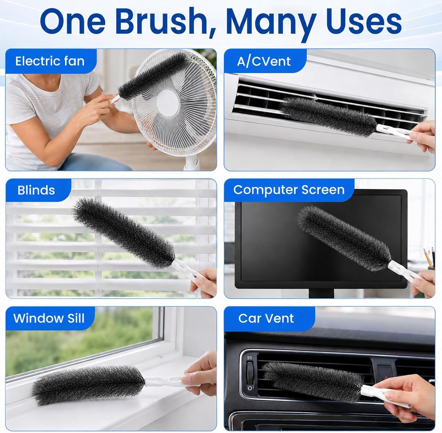 Fan Cleaning Brush, Bendable Dust Remover for AC Vent Grilles, Window Tracks, Keyboards and Narrow Spaces (1)