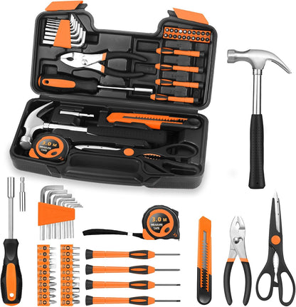 HANGYING 39-Piece Basic Household Tool Set with Toolbox Storage Case, Blue | Basic Home Tool Kit, Small Hand Tool Kit, General Home Repair, for Home Garage, Office, College Dormitory, Daily DIY Use