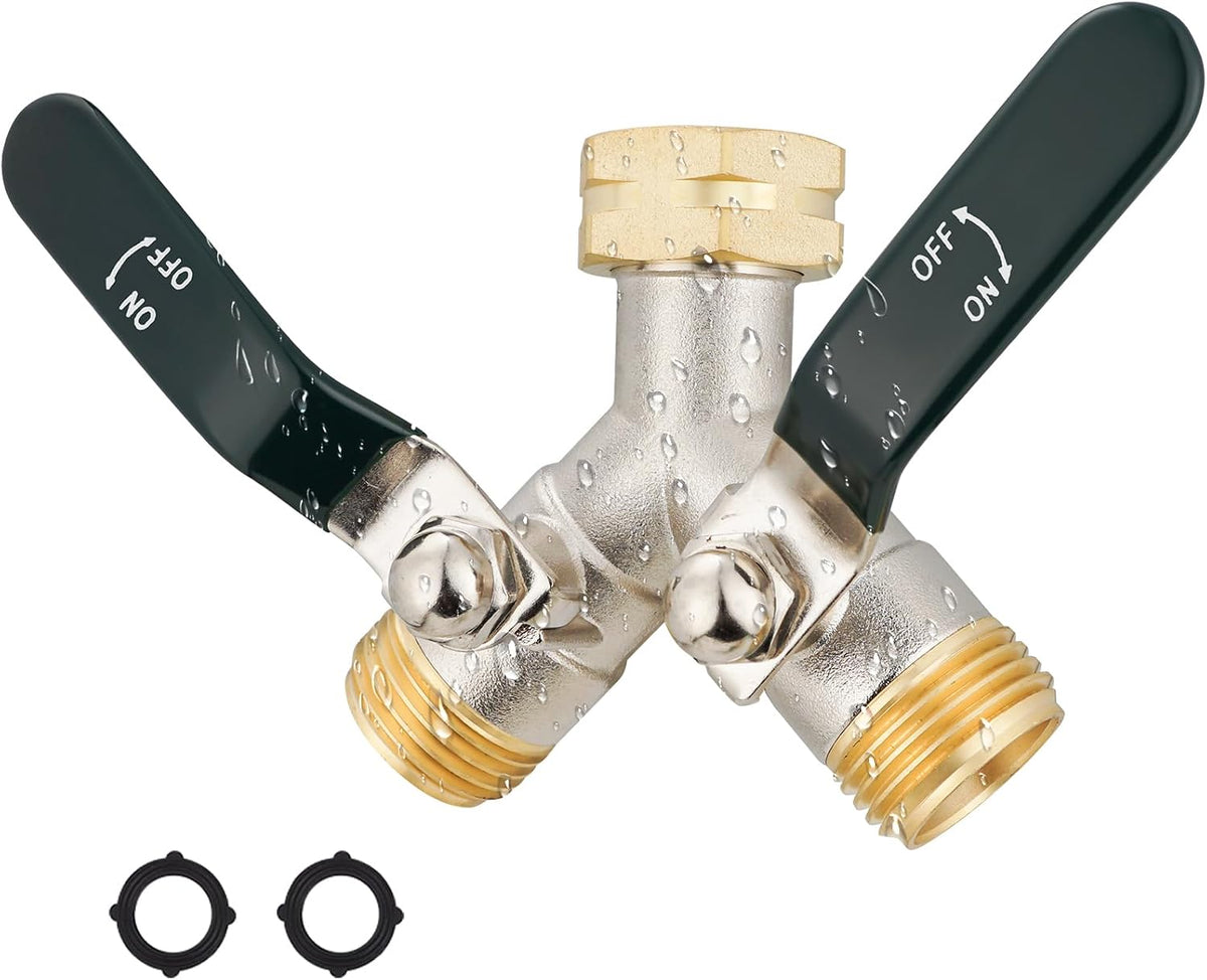 EJW Hose Splitter, 2 Way Hose Splitter, Garden Hose Splitters,Faucet Splitters, Outdoor Faucet Splitter, 2 Way Hose Connector,Brass Splitter, 3/4” GHT Threads.