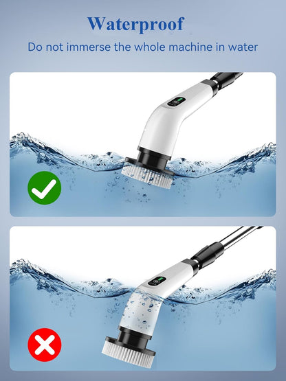 Electric Spin Scrubber - 120Min Cordless Shower Bathroom Cleaner with 8 Brush Heads | 440 RPM Power Scrubber (3-Speed) & Adjustable Extension Handle for Cleaning Bathtub, Tile, Grout