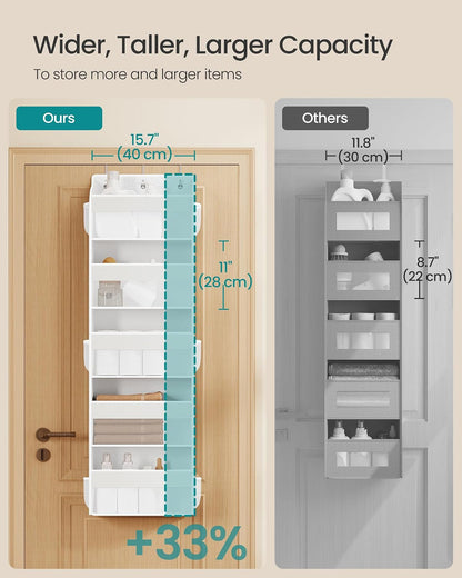 SONGMICS Over-the-Door Organizer, 5-Tier Door Hanging Storage Shelf, Heavy-Duty Closet Hanging Organizer Foldable, Transparent, Pockets, Metal Hooks, Ink Black URDH010BH01