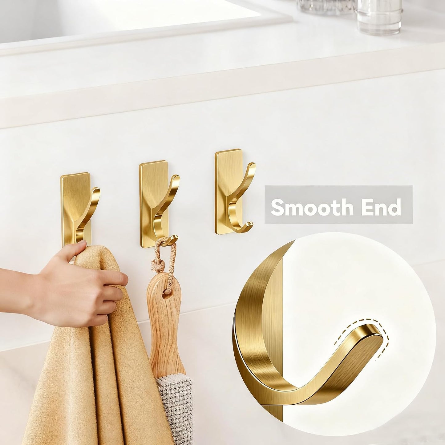 pickpiff White Self Adhesive Coat Hooks for Hanging: 13LB Extra Strong Stainless Wall Hook for Towel, Utensil, Backpack, Hat, Sturdy Metal Hanger for Bathroom, Kitchen, Door, 4-Pack