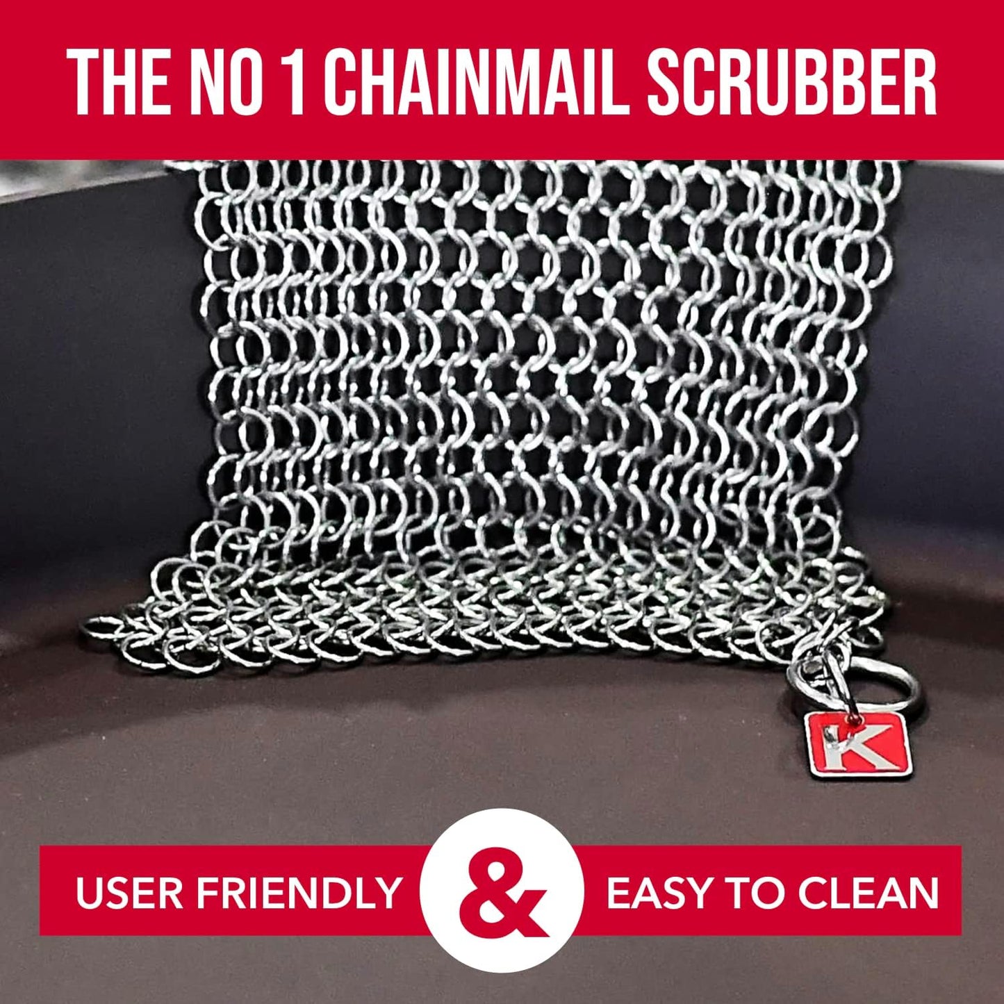 Knapp Made CM Scrubber 4" x 4" Small Ring Chainmail Cast Iron Scrubber, Premium Stainless Steel Mesh Cleaner for Pre-Seasoned Pans, Dutch Ovens, Grills and Skillets