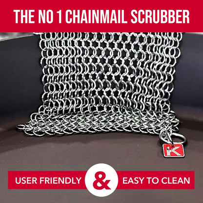 Knapp Made CM Scrubber 4" x 4" Small Ring Chainmail Cast Iron Scrubber, Premium Stainless Steel Mesh Cleaner for Pre-Seasoned Pans, Dutch Ovens, Grills and Skillets
