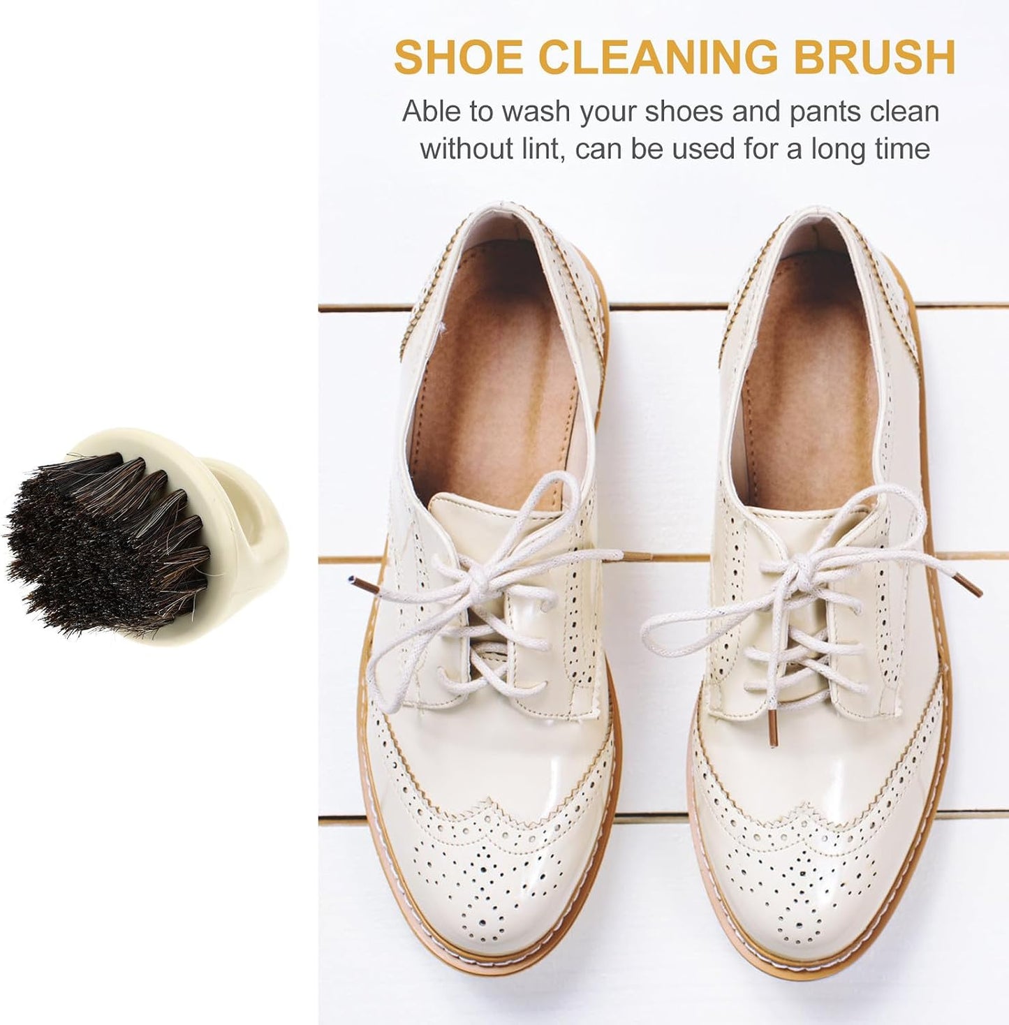 HOMSFOU Horsehair Shoe Cleaning Brush with Soft Bristles and Plastic Handle for Lint-Free Cleaning, Multipurpose Scrubbing Brush for Shoes and Clothes with Hanging Design