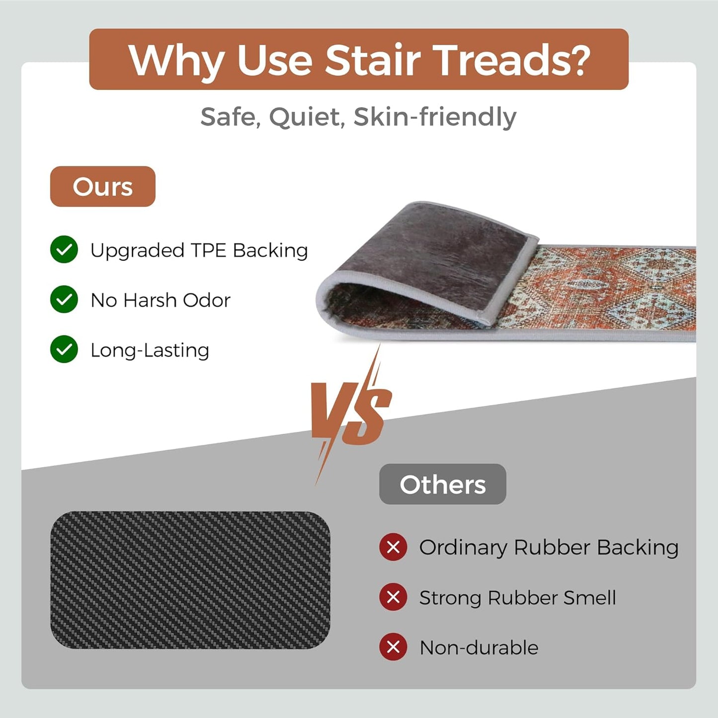 sarben Non Slip Stair Treads for Wooden Steps 15PCS - 8"x30" Indoor Safety Carpet, Edging Mats with TPE Adhesive Backing, Pet and Elderly Friendly Stair Rugs (Taupe) - Colors B