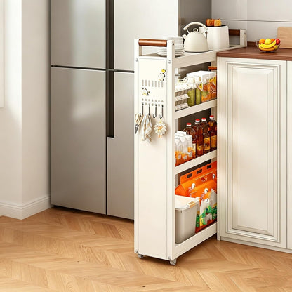 Slim Fridge Gap Storage Cart,All Carbon Steel Adjustable Rolling Kitchen Shelving Organizer with Wheels for Refrigerator Side Cabinet Narrow Space(3-Tier 5.5 * 15.7 * 26.0in)