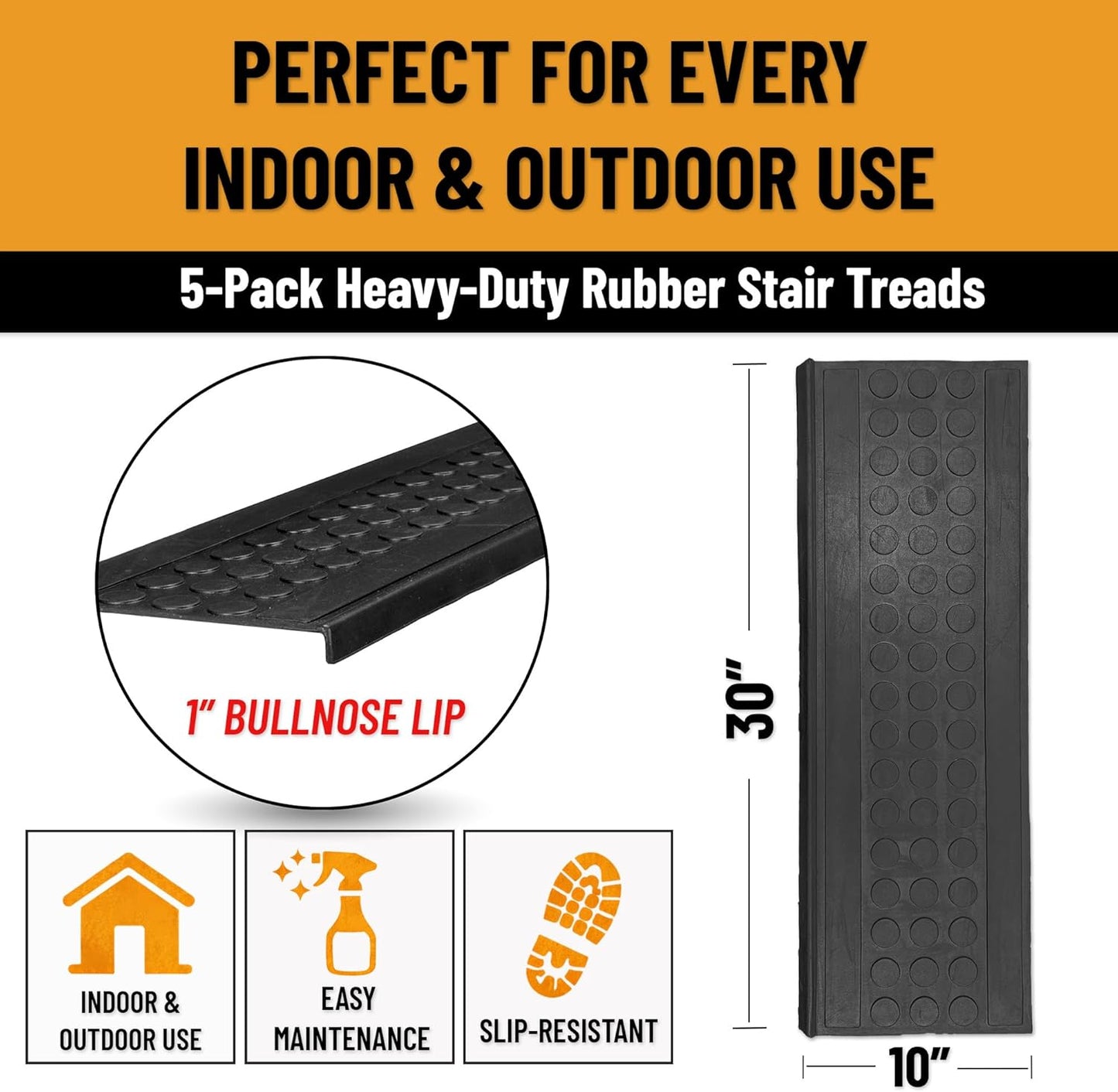 Ottomanson Non Slip Stair Treads Indoor – Peel and Stick Carpet Stair Treads for Wooden Stairs, Self Adhesive Anti Slip Stair Pads for Kids & Pets – 7.9" x 29.9", 7 Pack – Black