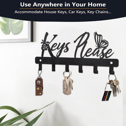 Deveosa Key Hooks Holder for Wall Decorative - Small Black Entryway Welcome Home Sign Key Hanging Hangers Wall Mounted Racks