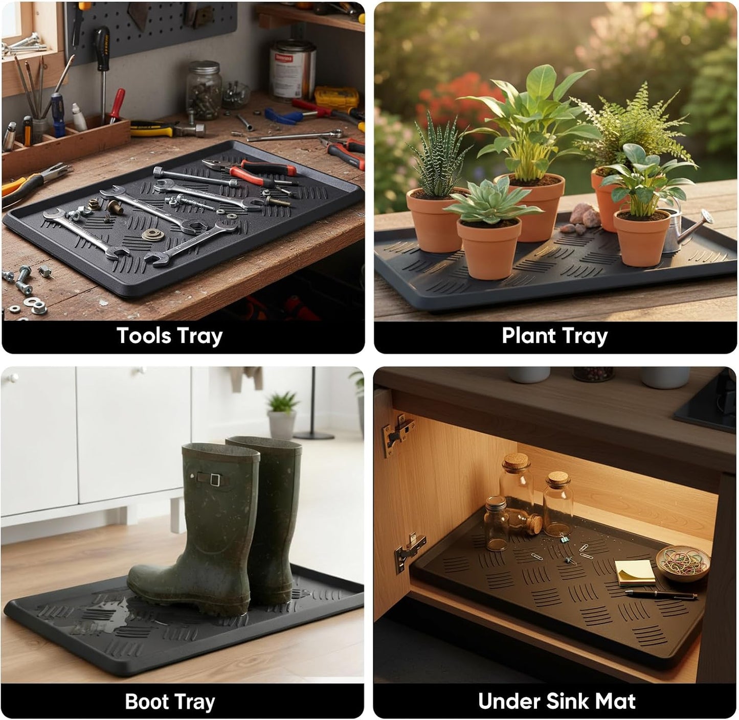 HIYARD Rubber Boot Tray, Shoe Tray for Entryway, Multipurpose Boot Mat, Shoe Mat Indoor and Outdoor, 16x27.5,Black