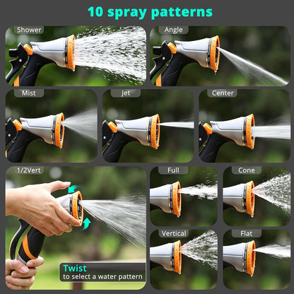 QUOBAS Metal Garden Hose Nozzle, Heavy Duty Water Hose Sprayer, Leak Proof | 10 Pattern Water Nozzle with Rubber Gasket, Garden Sprayer for Watering Plants, Washing Cars, Pet Shower, Blue