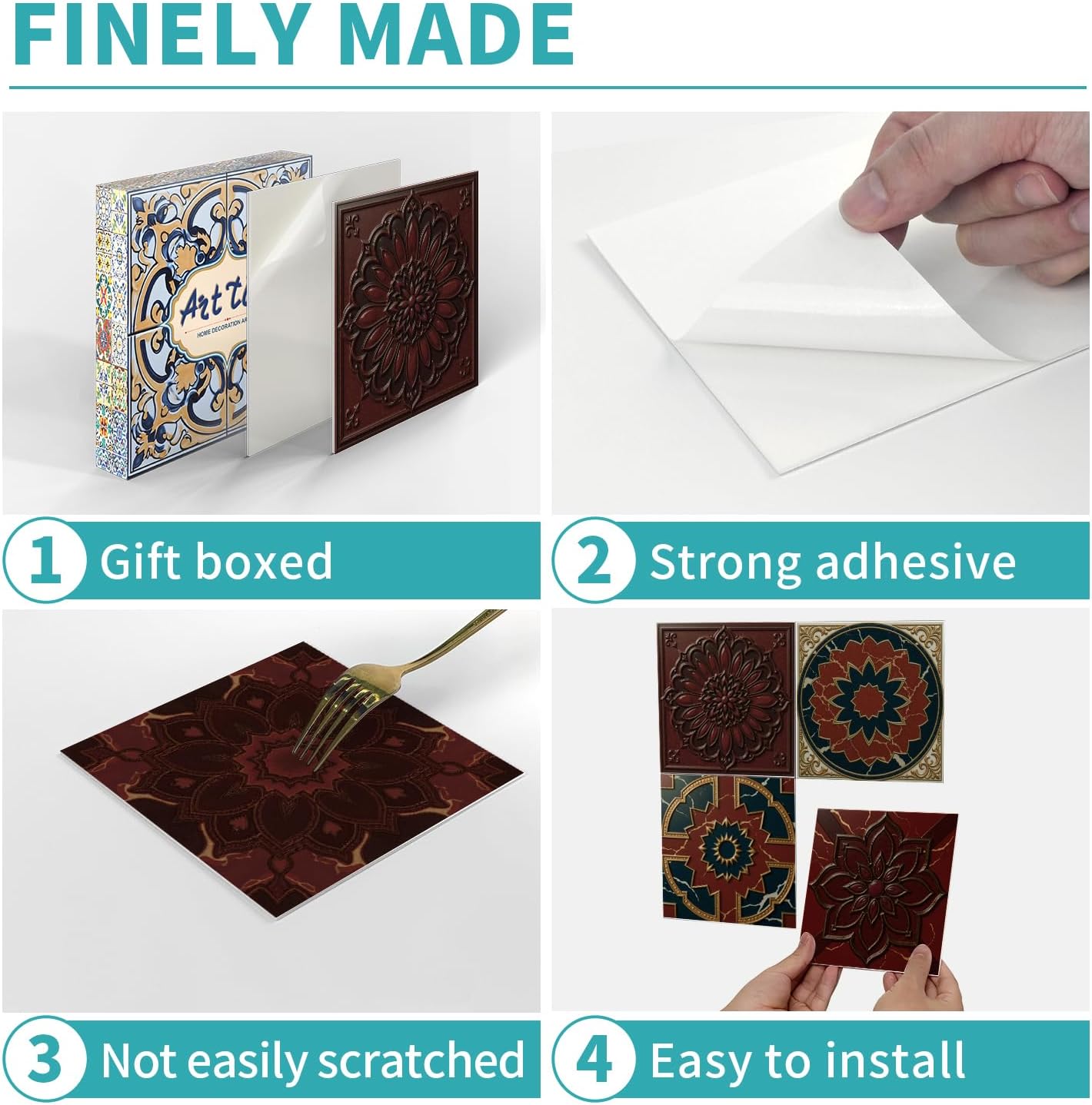Peel and Stick Backsplash Tile Sticker for Kitchen and Bathroom Walls - 24 Removable 5.9"x5.9" Tiles, Waterproof