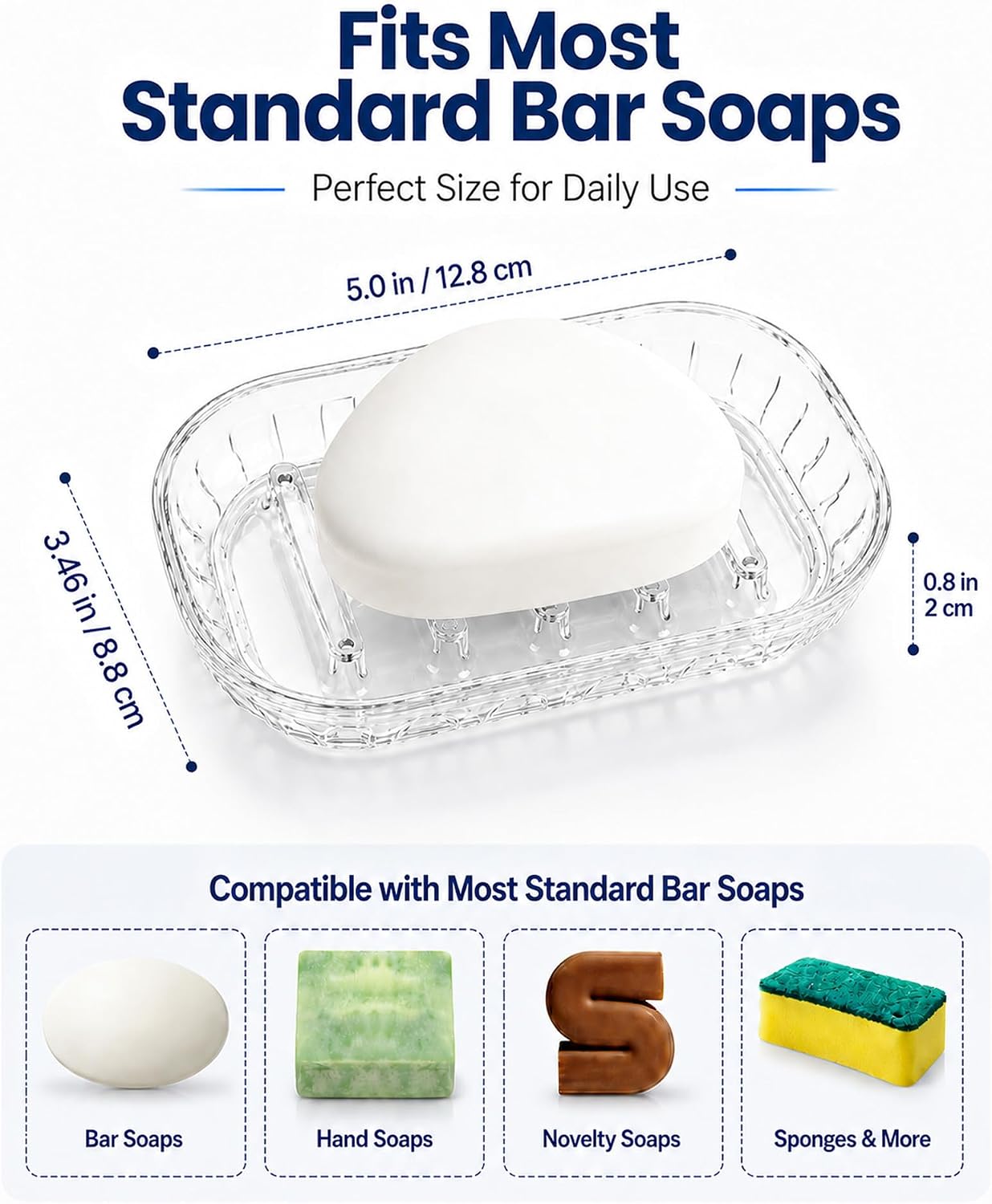 OTHIX 3 Pack Clear Plastic Soap Dish for Bar Soap, Bar Soap Holder Tray with Raised Ridges for Shower | Bathroom | Kitchen Sink |Dry Fast| Easy to Clean (Clear)