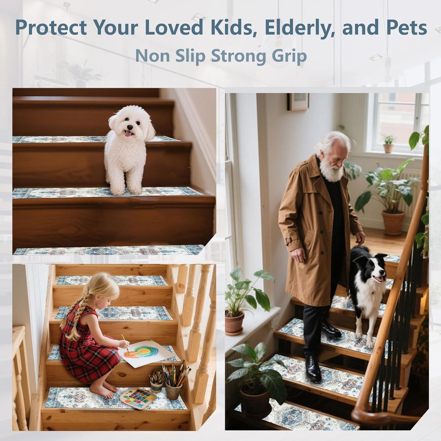 Stair Treads for Wooden Steps, Non Slip Stair Treads Carpet Indoor Residue Free Peel and Stick Washable Stair Covers, Safe for Dogs Kids Elders, Moroccan Beige, 8x30 inch, 1 Pack