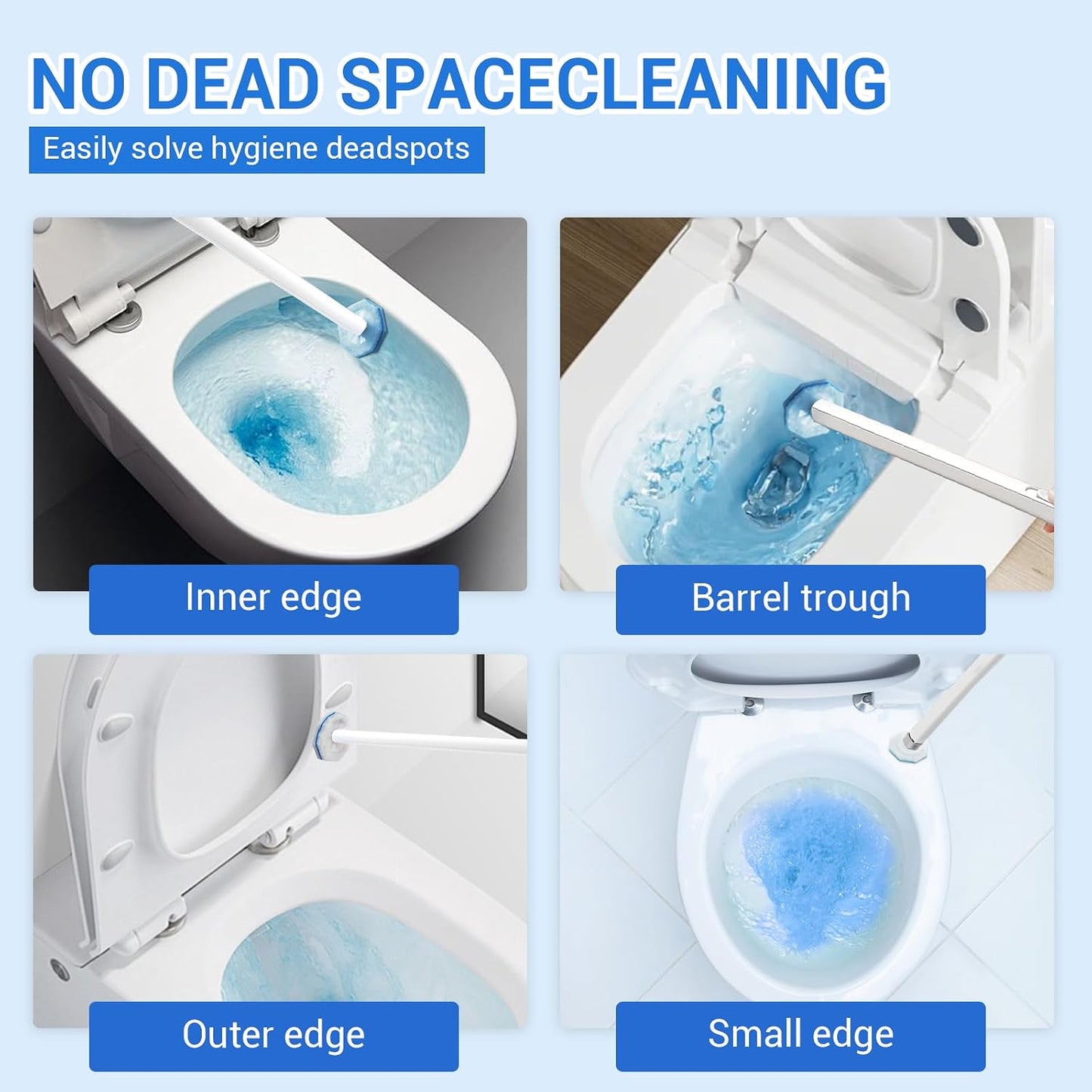 50 Pack Disposable Toilet Brush Refills, Universal Compatible Replacement Heads, 3-Layer Deep Cleaning Sponges for Bathroom Wand, Blue & White Striped Scrubbers