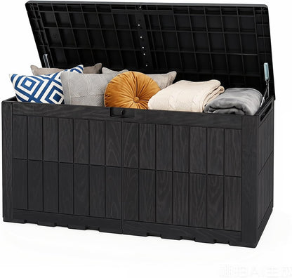 Tangkula 25 Gallon Waterproof Outdoor Storage Box with Lockable Lid | PP Resin, Wicker Patterned, Indoor Outdoor Use, Portable, Versatility, for Deck, Pool, Patio Cushions, Garden Tools